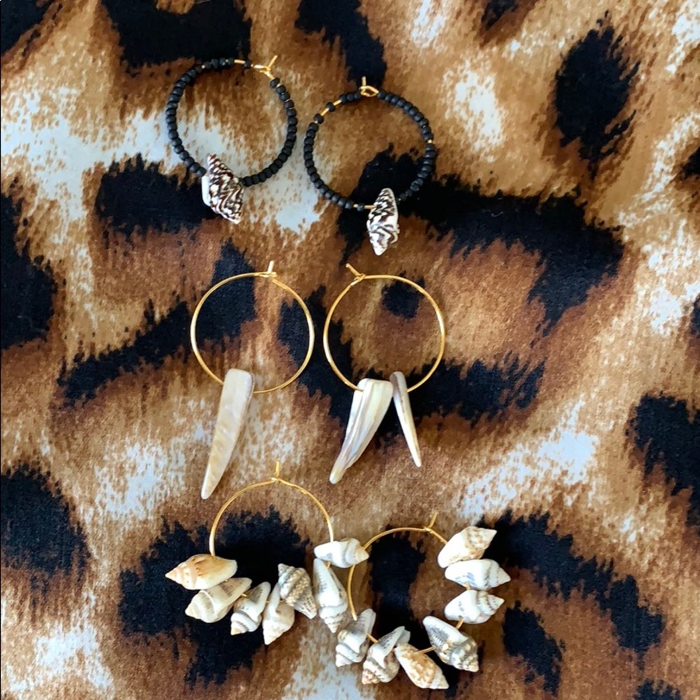Pack of Dainty Cool Unique Shell Hoop Earrings